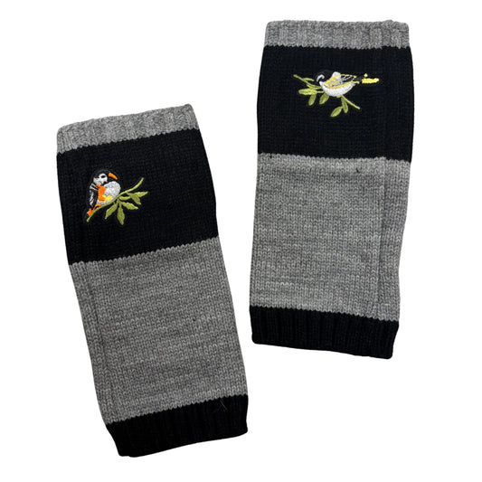 Bird Applique Arm Warmers | Fingerless Gloves in Black, Pink, or Green