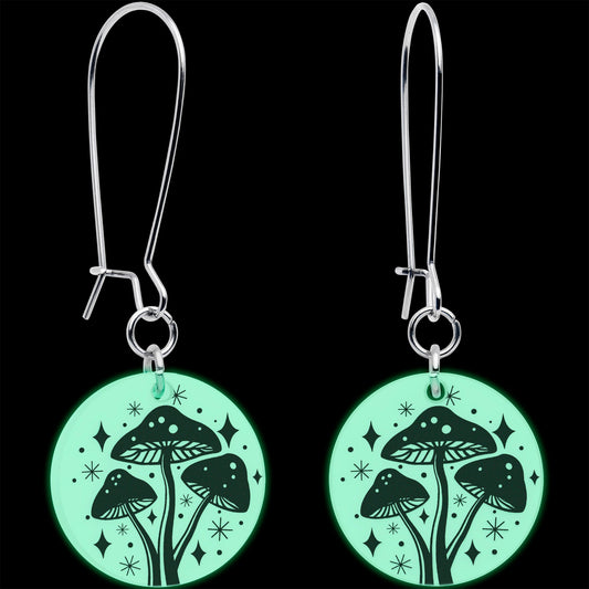 Glow in the Dark Mystic Mushroom Dangle Earrings by Onyx O