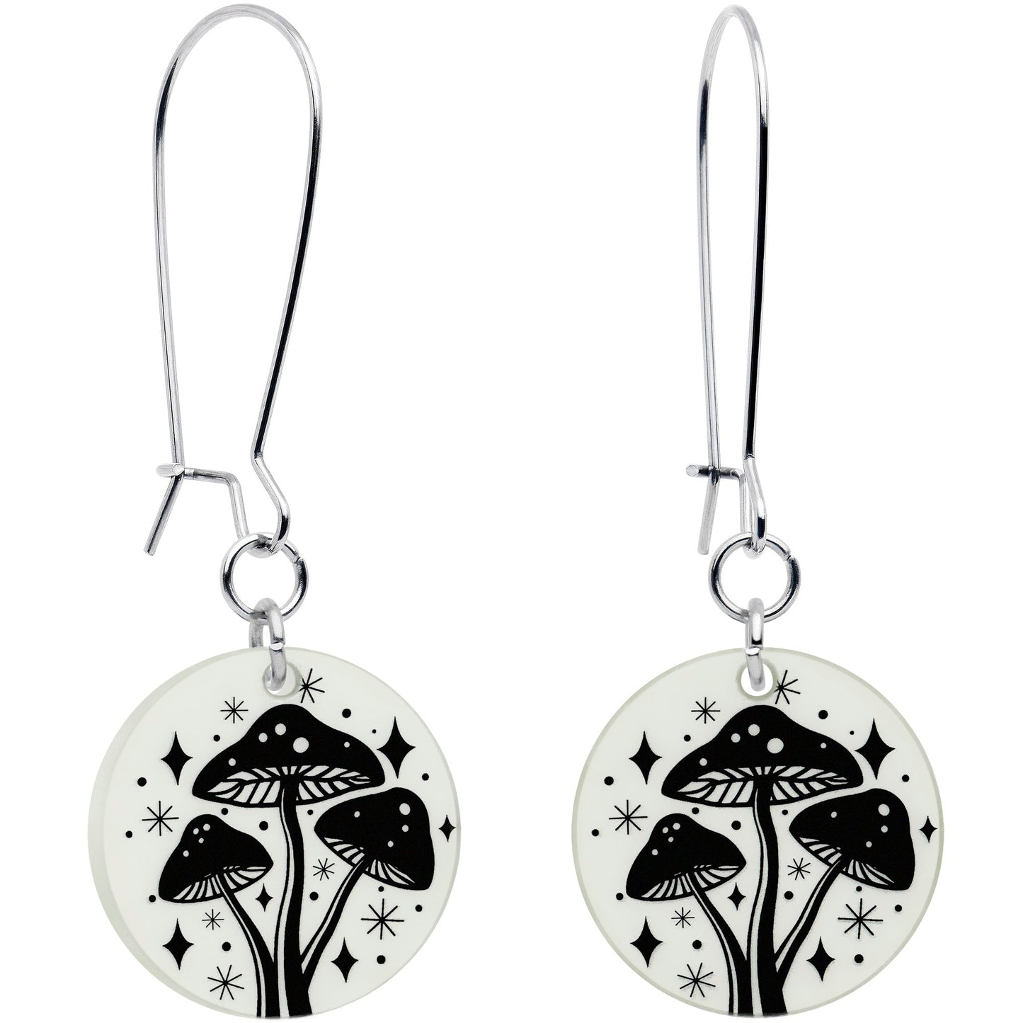 Glow in the Dark Mystic Mushroom Dangle Earrings by Onyx O
